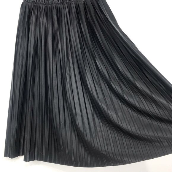 Ichi Black Faux Leather Danish Pleated Midi Skirt - Picture 4 of 15